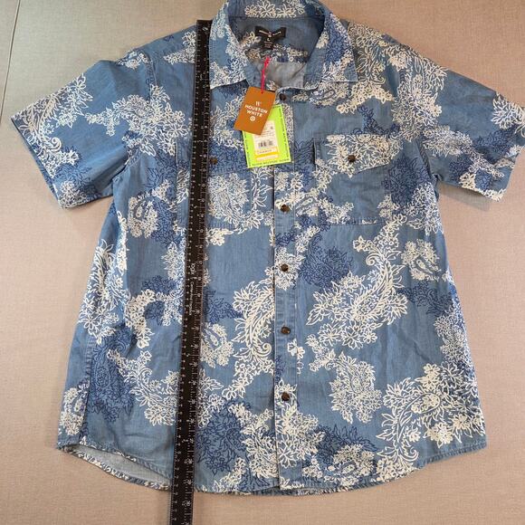 Houston White Floral Button Up Shirt L NWT Blue White Short Sleeve Casual - Picture 7 of 10